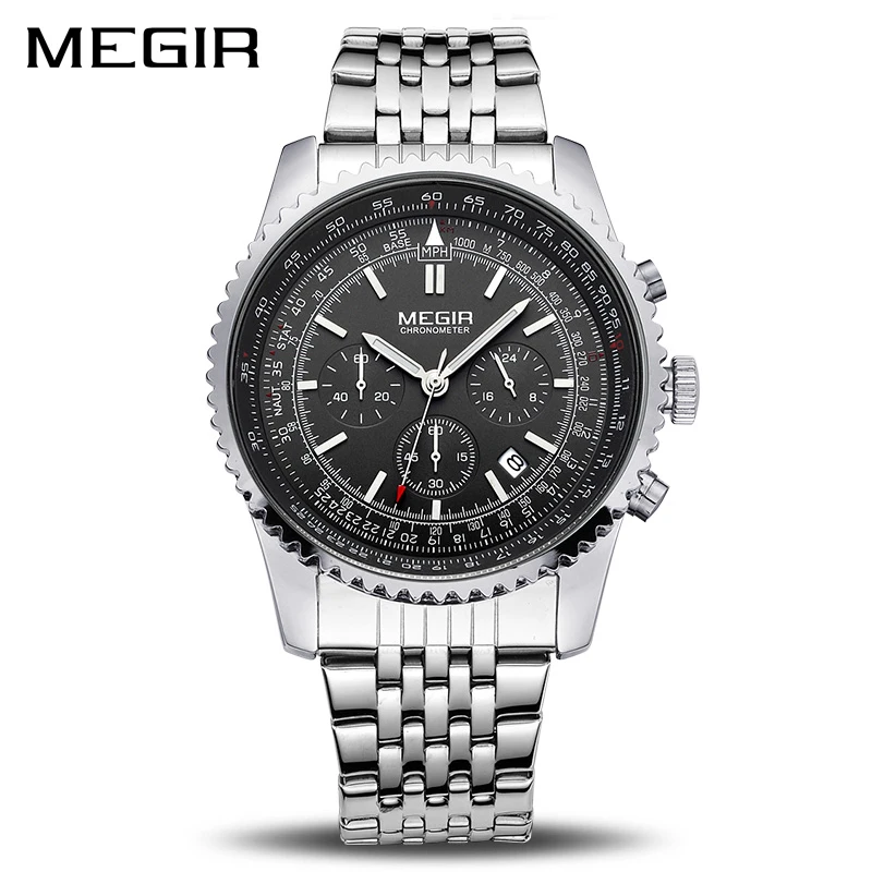 Achat MEGIR D origine Hommes Montre En Acier Inoxydable Quartz Montres Hommes Top Marque De Luxe Horloge Hommes Relogio Masculino Erkek Kol Saati 2008