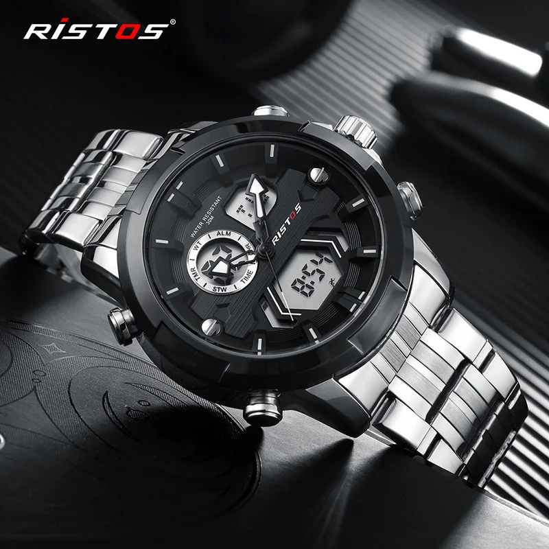 RISTOS Мужские Цифровые Аналоговые наручные часы модные часы Relojes Masculino Hombre многофункциональные мужские спортивные часы с хронографом Новинка 9359