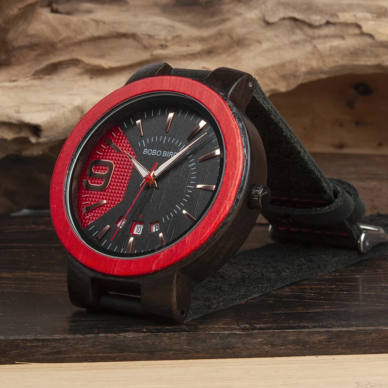 BOBO BIRD Men Watch Red Sandalwood Analog Quarzt Wristwatch Men's Casual Dress Wristwatch in Gift Box relojes hombre 2017