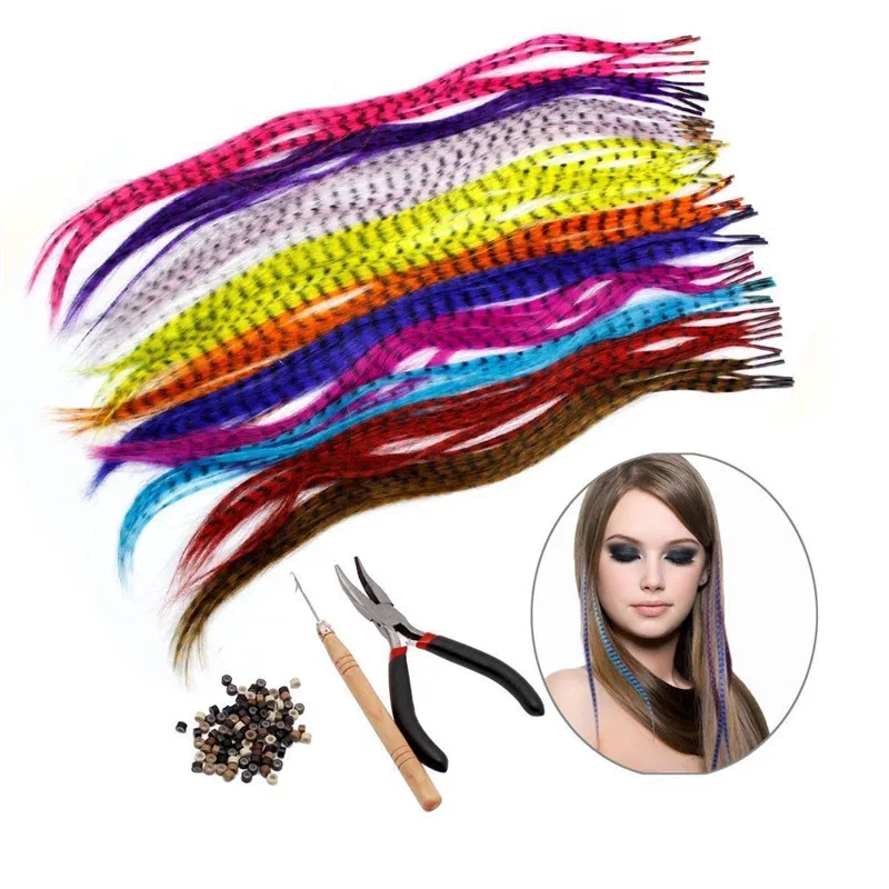 

35 pcs/set Hair Extension Set 12 Colors Colored Feather Wig with Hair Extension Kit Brazilian Fashion Wig Drop shipping
