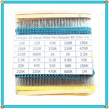 1500 шт./лот 30 значений X 50 шт. 1% 1/4 Вт Резистор пакет использовать цветное кольцо сопротивление(10 Ом~ 1 м ом) Каждое значение 50 шт