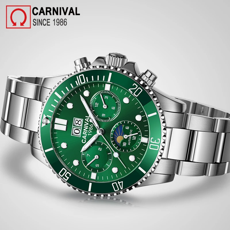 كرنفال الرياضة التلقائية ووتش الرجال الغوص القمر المرحلة رجل ساعات آلية العسكرية ساعة الفولاذ المقاوم للصدأ ساعة اليد montre كرنفال الرياضة التلقائية ووتش الرجال الغوص القمر المرحلة رجل ساعات آلية العسكرية ساعة الفولاذ المقاوم للصدأ ساعة اليد montre
