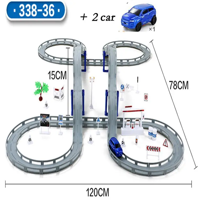 Akitoo/1061 Новое поступление, 3 вида детских игрушек, маленький поезд, набор, электрический трек, гоночный автомобиль, игрушка для детей 3-8 лет, обучающая игрушка - Цвет: 338  36 plus 2 car
