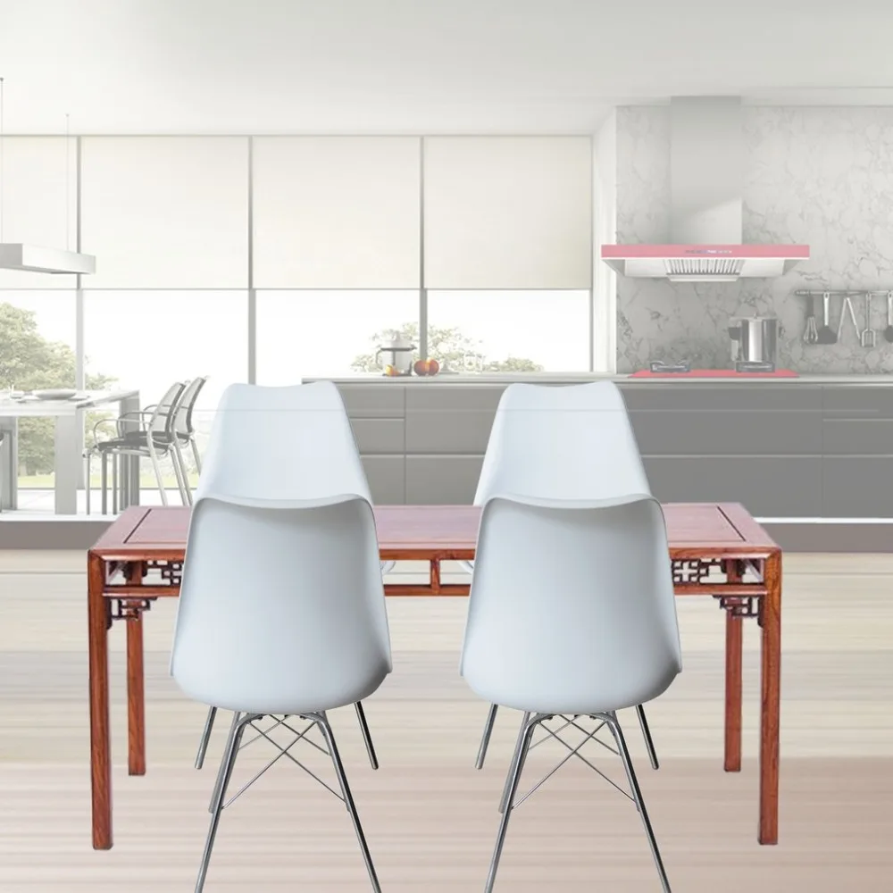 4 PCS Dining Chair Leather & Foam & Metal Legs Loft Lounge Stool Modern Design Padded Seat Chair New Dining Chair Home Furniture