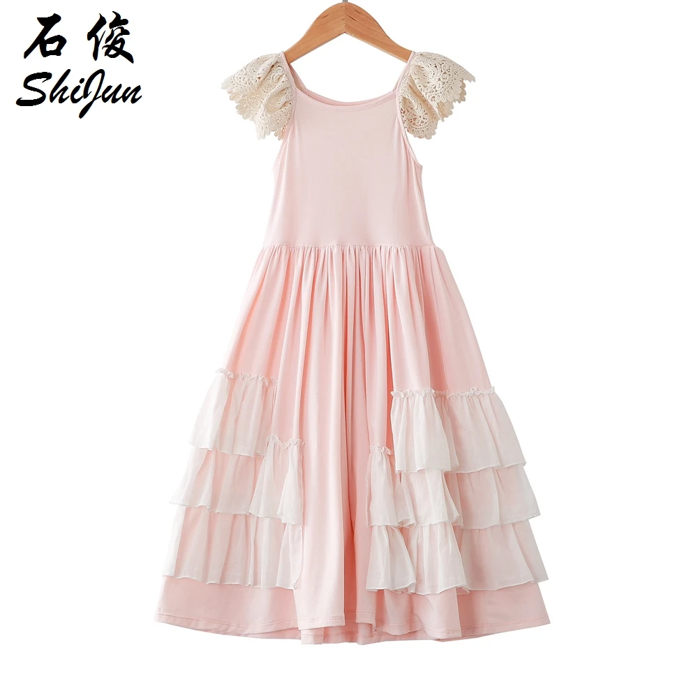 

MyLittleOne 2019 Summer Lolita lace ruffle Lux Summer Beach girl dress Knitted Kids Maxi Dress