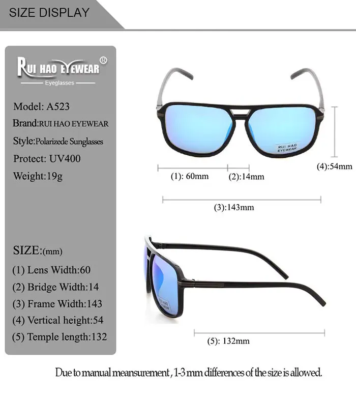Rui Hao, брендовые солнцезащитные очки, мужские,, двойной луч, поляризационные, солнцезащитные очки, модные, для вождения, солнцезащитные очки, очки, Ретро стиль, A523
