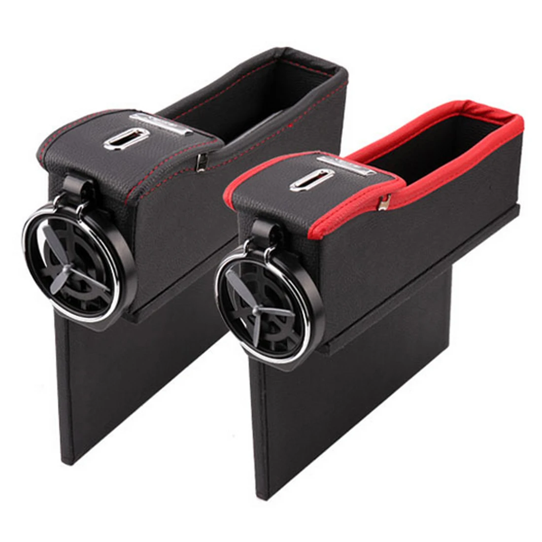 

Hot Sale Car seat side storage quilting box Leather money change phone storage box With beverage cup holder