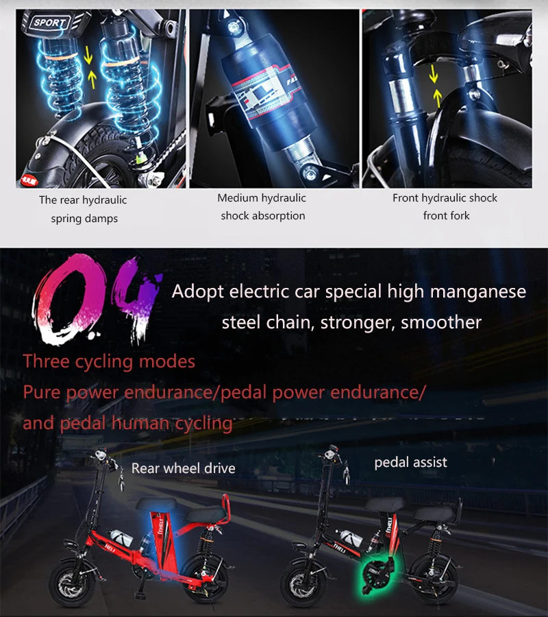 Excellent Folding 48V 600W camping electric bicycle lithium battery motorcycle electric moped for men and women small two seats car 4