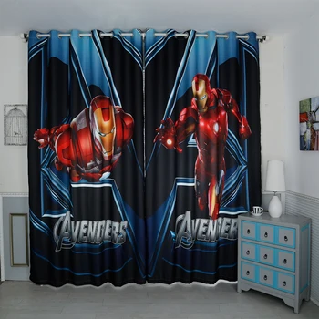 

Custom Made 2x Drapery Panel Curtain Nursery Boy Children Room Window Dressing Tulle 200x260cm Iron Man Hero Robot Red Black