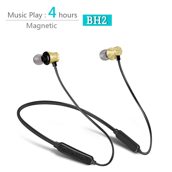 Беспроводные наушники с Bluetooth, спортивные наушники с защитой от пота, наушники с магнитными басами, наушники с микрофоном FBYEG - Цвет: BH2-gold-4h