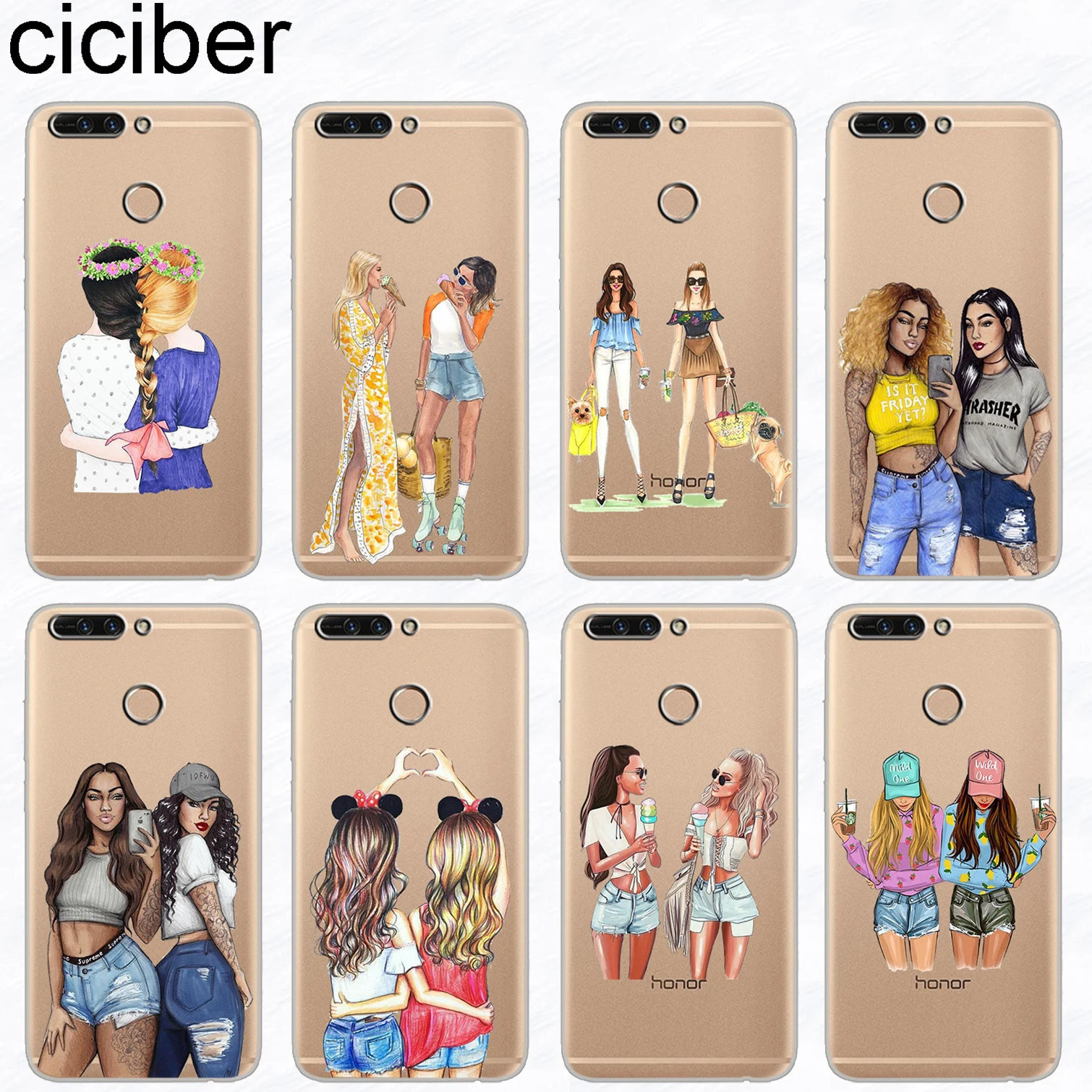 

ciciber Fashion Best Friend Phone Case for Honor 8X 7A Pro 8C 6X Soft TPU Cover for Honor 10 9 8 Lite Play V10 V9 Funda Coque