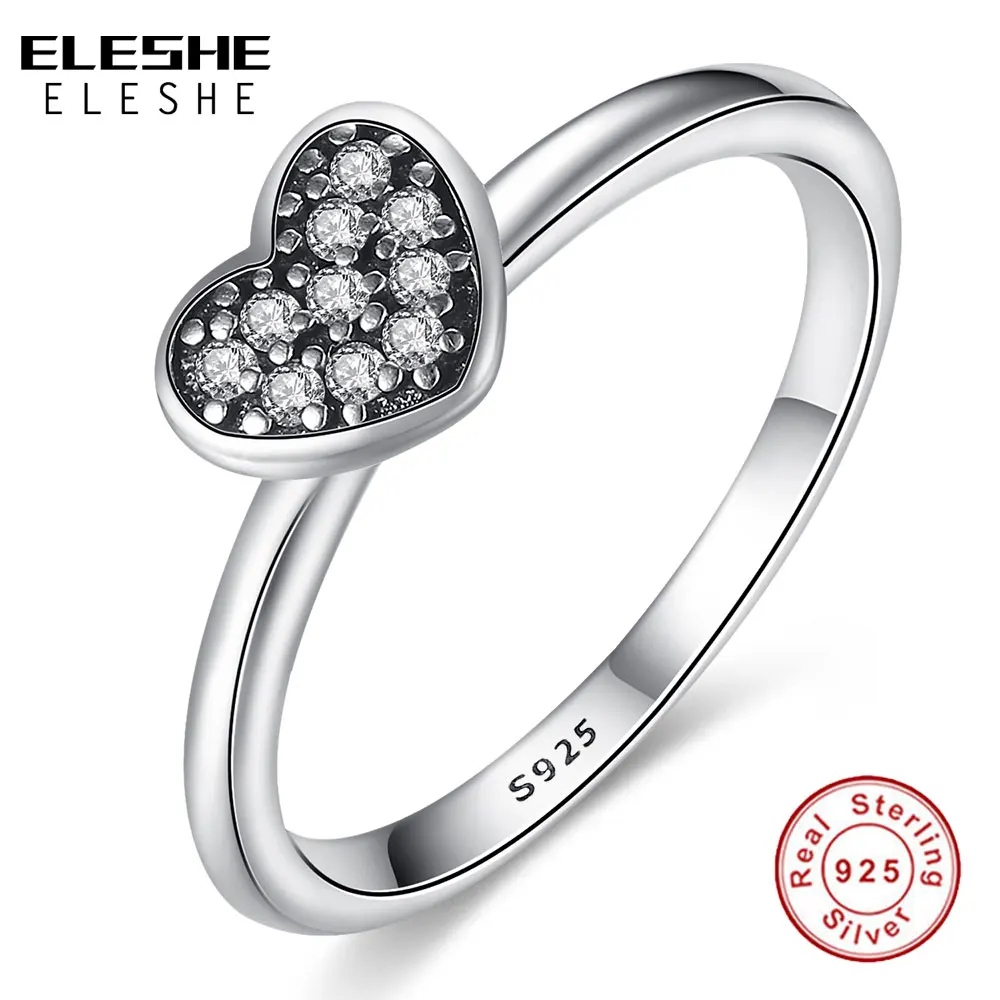 

ELESHE Romantic Love Wedding Engagement Ring with Crystal CZ 925 Sterling Silver Heart Finger Rings For Women Fashion Jewelry