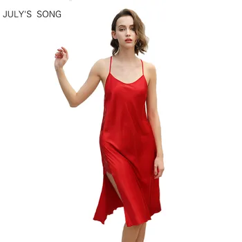 

JULY'S SONG Fashion Faux Silk Nightdress Sexy Lace Spring Summer Women's V-neck Nightgown Bathrobe Sleepwear Robe Nightwear