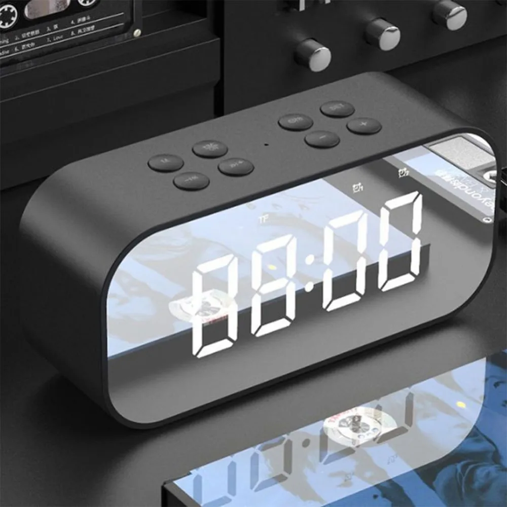 

BT-501 Portable Bluetooth 5.0 Speaker Wireless Loudspeaker Time Clock Mirror LED Display Built-in Mic with Dual Alarm Clock