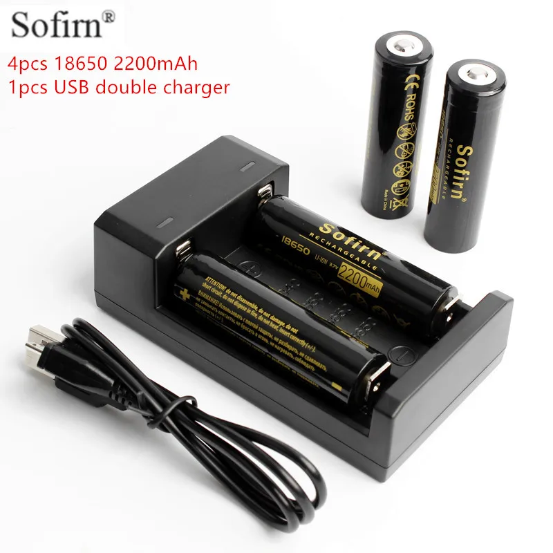 Sofirn 4 шт. 18650 2200 мАч литиевых батарей 3 7 В Перезаряжаемые Батарея + 1 USB двойной