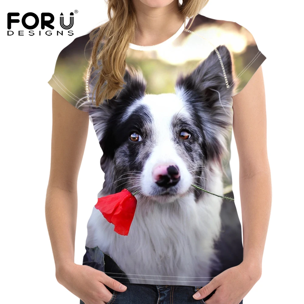 FORUDESIGNS Collie Dog Print Women Summer T Shirt Fashion Short Sleeve Tops Tee Shirt Casual