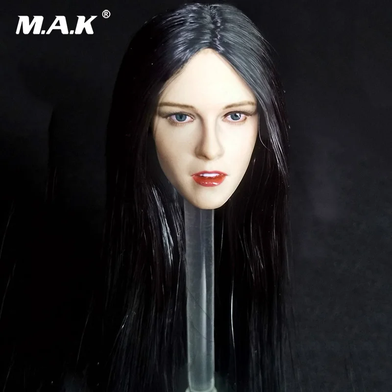 

1/6 Scale Woman Head Sculpt Kristen Stewart Head Carving with Black Long Hair Model Toys for 12'' PH Female Figure Body