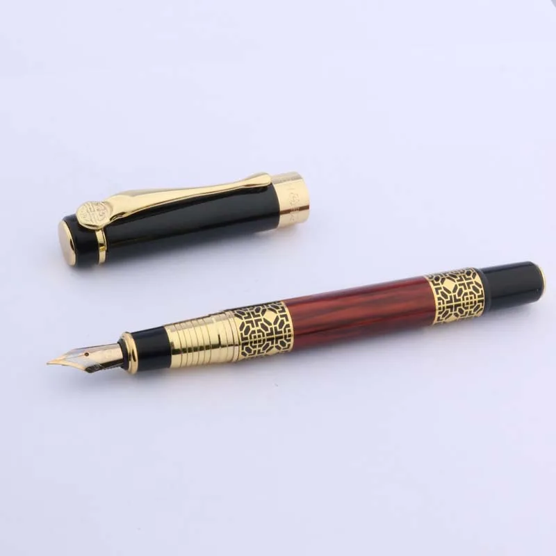 

Black and Golden Fountain Pen Red Metal Classic Carve Sculpture Stationery Student Office School Supplies