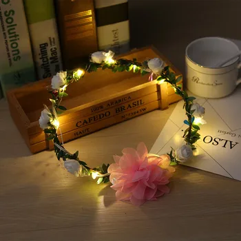 

2018 New Flower Headband LED Light Rose Flower Crown Floral Headband Garland Headpiece Party Festival Decoration Wreath