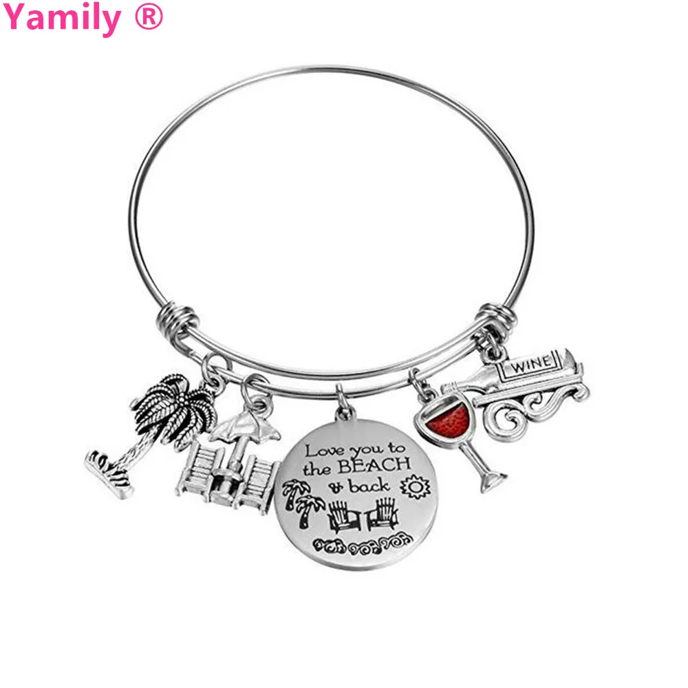 Yamily 1pcs/ Love you to the Beach back bangle Wine wine cup Charm Bracelet Lover Gifts for women | Украшения и аксессуары
