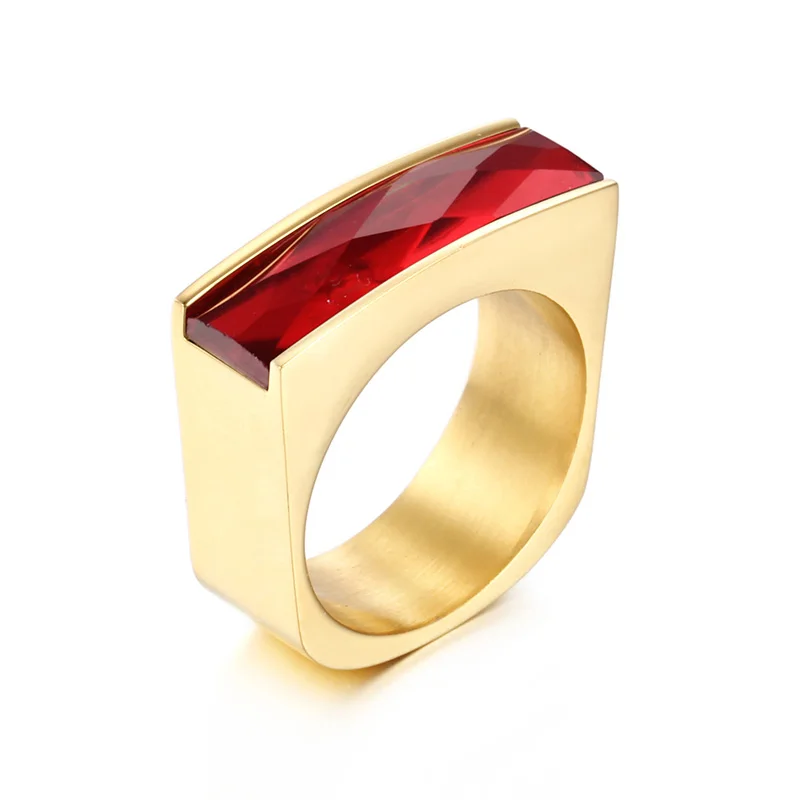 Модное кольцо для женщин, цветное кольцо с квадратным кристаллом, качественное обручальное кольцо из нержавеющей стали золотого цвета Utr8159 - Цвет основного камня: Красный