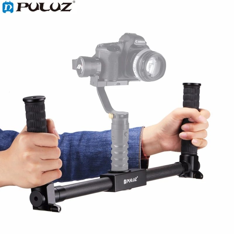 

PULUZ PU369 Dual Handheld Grip Gimbal Extended Bracket Carbon Fiber Metal 3-Axis Stabilizer with bluetooth Remote Controller