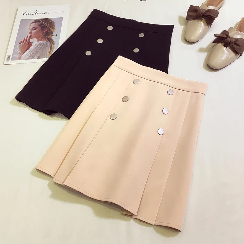 Весна хан издание безупречный цвет мужской двубортная плиссированная юбка юбки ins супер огонь женский слово юбка