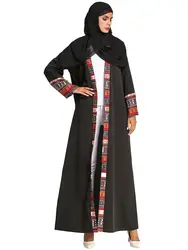 Шифоновое длинное пальто для женщин-мусульманок 2018 осень кардиган пальто Абая Турецкая одежда Черный Полный рукавом Сращивание с поясом