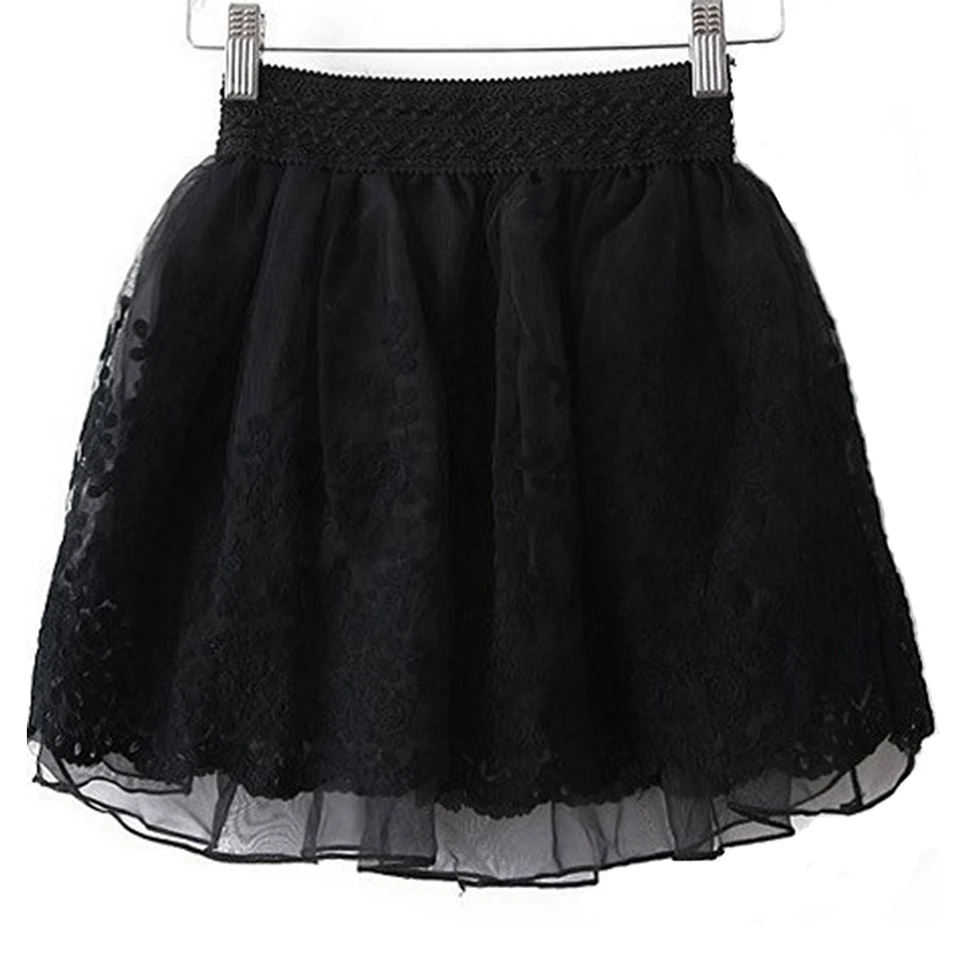 Spring Summer Full lace mini skirt embroidery tulle skirt fashion lace ...