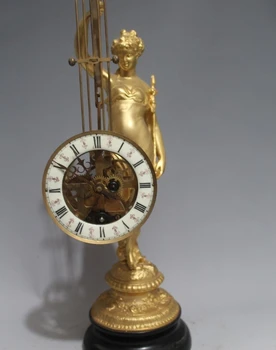 

20"Costful West Art Pure Bronze 24K Gold Marble Belle Play Bead Clock Statue
