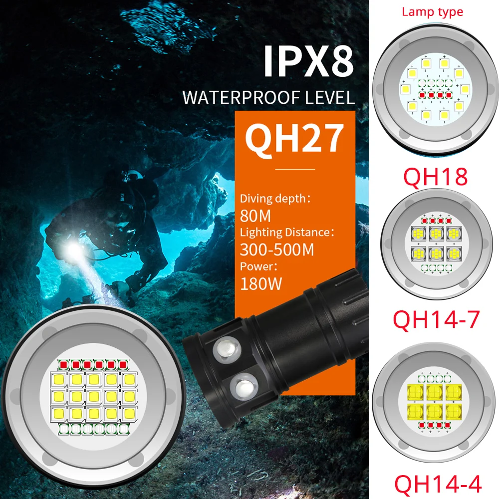 

LED dive Flashlight 18000LM multifunction diving white red blue light flashlight 3modes IPX8 waterproof Underwater 80m Torch