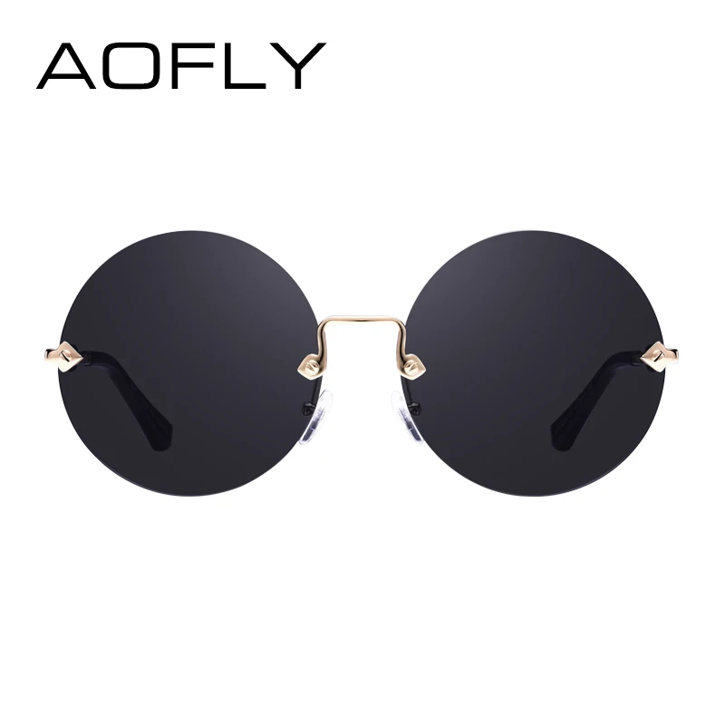 Beste AOFLY Ronde Randloze Zonnebril Vrouwen Vintage Zonnebril Vrouwen Vrouwelijke Merk Ontwerp Mirrored Lens UV400 Bril lunette de soleil