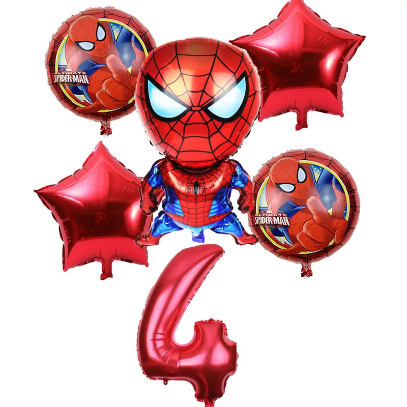 6pcs/lot Spiderman Foil Helium Balloons 30" Red Number Party Inflatable Ball Birthday Party Decoration Kids Toys Star Globos - Цвет: red 4