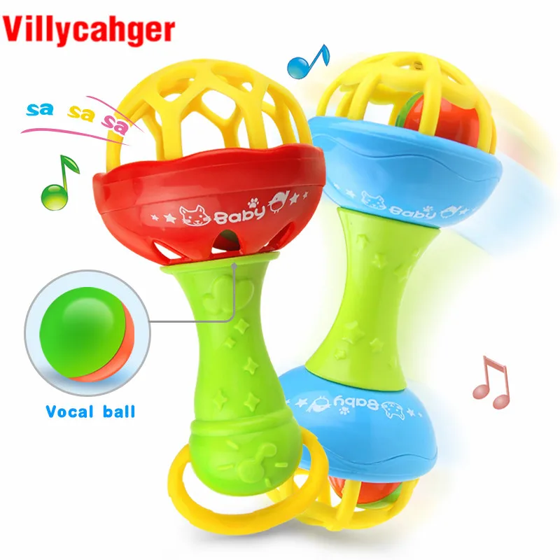 

2Pcs Baby Rattles Toy Develop Baby Intelligence Grasping Plastic Hand Bell Double Rattle Educational Mobiles Toys Birthday Gift