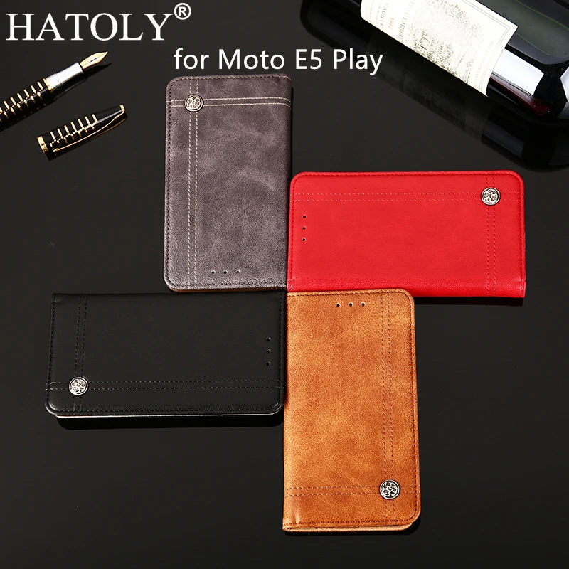 HATOLY СПС Motorola Moto E5 играть кожаный чехол флип чехлы с отделения для карточек Мягкий