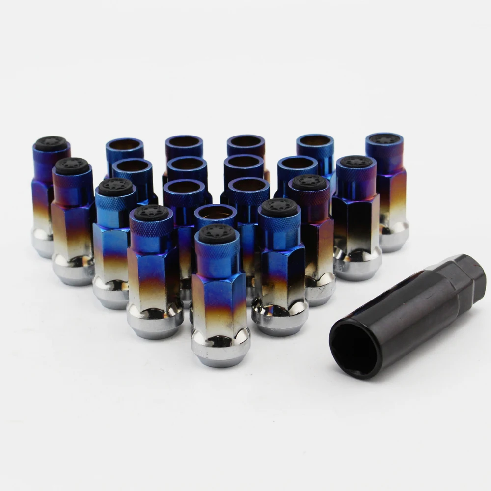 Wheel Lug Nuts Steel Open Extend Dust Cap 20x Neo Titanium Blue for