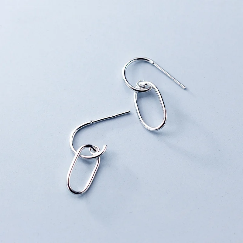simple geometric silver earring woman 100% S925 silver Jewelry fashion Hypoallergenic Stud earrings for women gift INS style