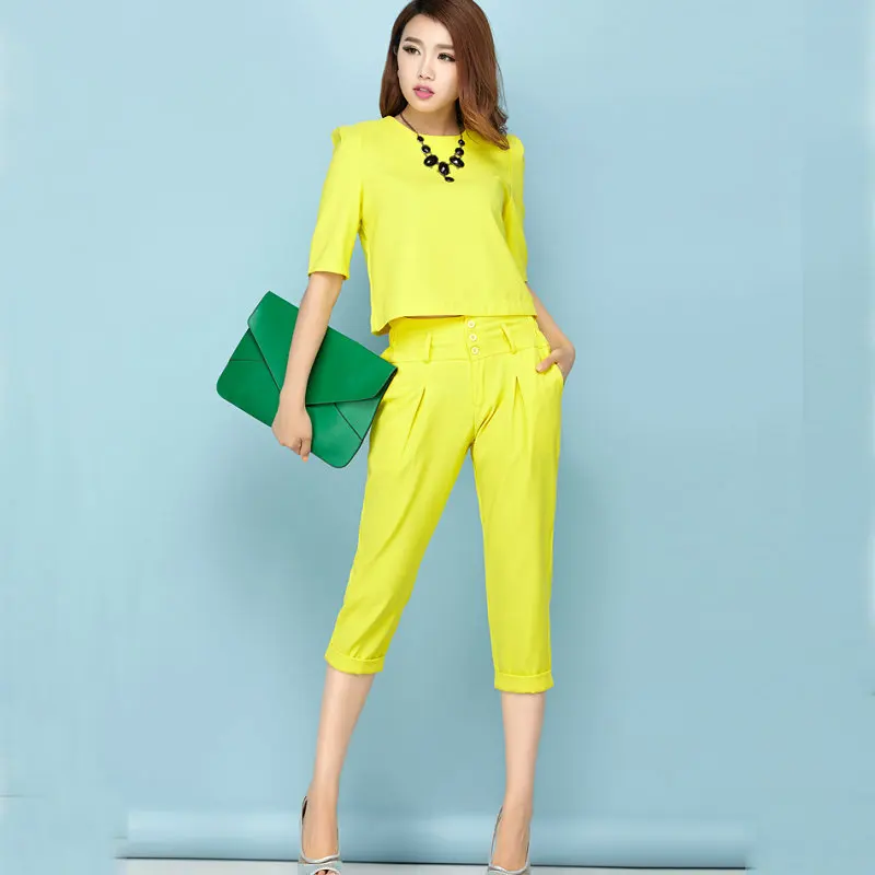 Werk Mode Broek Past 2 Stuk Sets Korte Solid Trui Breasted Top & Kalf-Lengte Broek Kantoor Dame Pak vrouwen Outfits 2018 Werk Mode Broek Past 2 Stuk Sets Korte Solid Trui Breasted Top & Kalf-Lengte Broek Kantoor Dame Pak vrouwen Outfits 2018