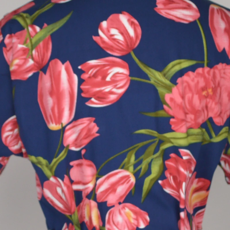 [TOP] Women's Fashion Tulips Flower Printing Scrubs TOP with Back Tie