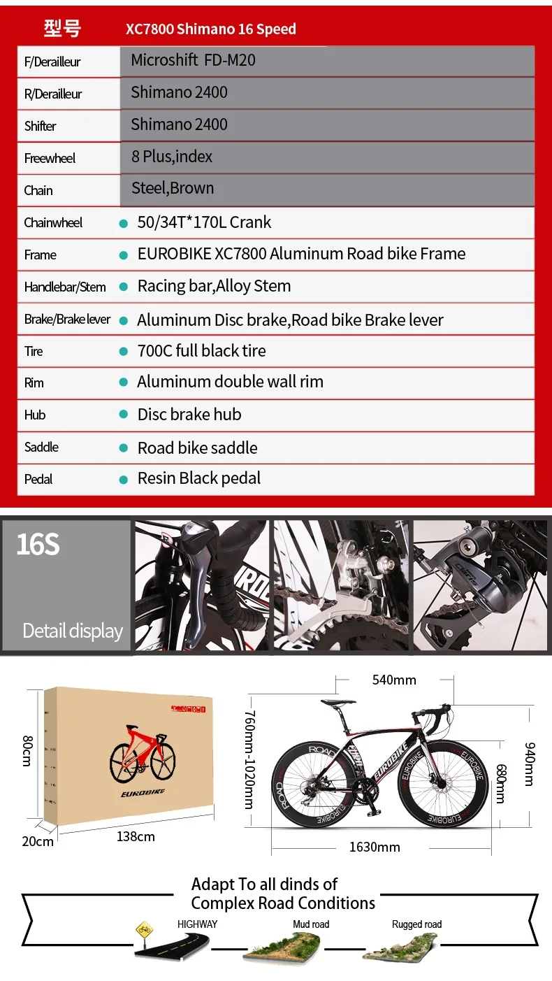 Top EUROBIKE Road Bikes Aluminum Frame Shimano 16 Speed 700C Inches Wheel 4