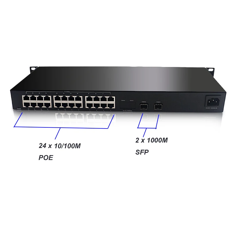 

24 Port POE Switch 100Mbps 2 Port Gigabit fiber network switch Uplink Port 48V POE IP Cameras Fiber Converter