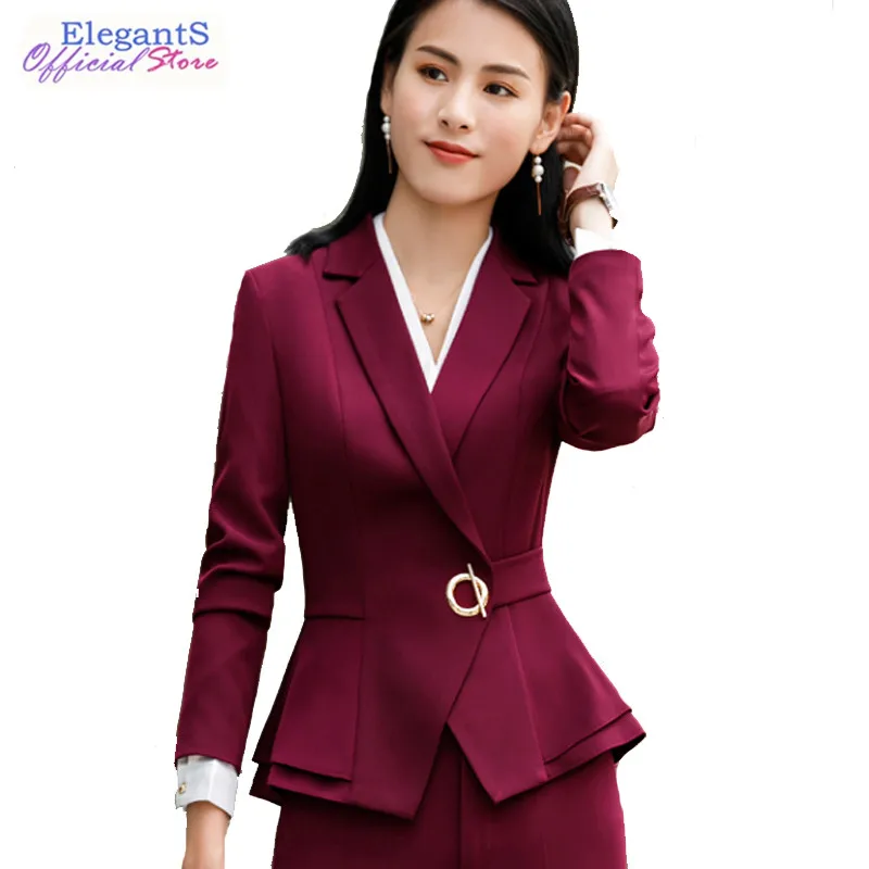 Elegant Uniforms Women Suit Office Lady Formal Blazer Set 2 Piece Pants Suits Fashion Jackets Trouser Autumn Winter XL 4XL