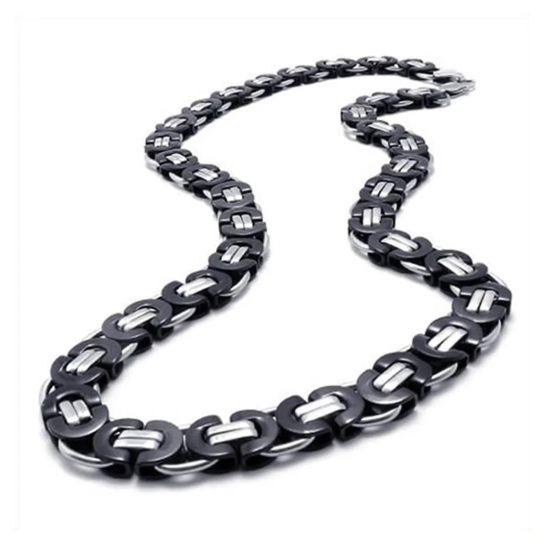 

Jewelry Men Necklace, Stainless Steel wide Biker King Chain Necklace, Black Silver, width 11mm, length 55cm