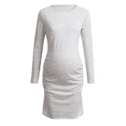MUQGEW беременных платье Для женщин укутать Ruched материнства беременных полосатый 3/4 рукава платья рождественское платье одежда Беременность