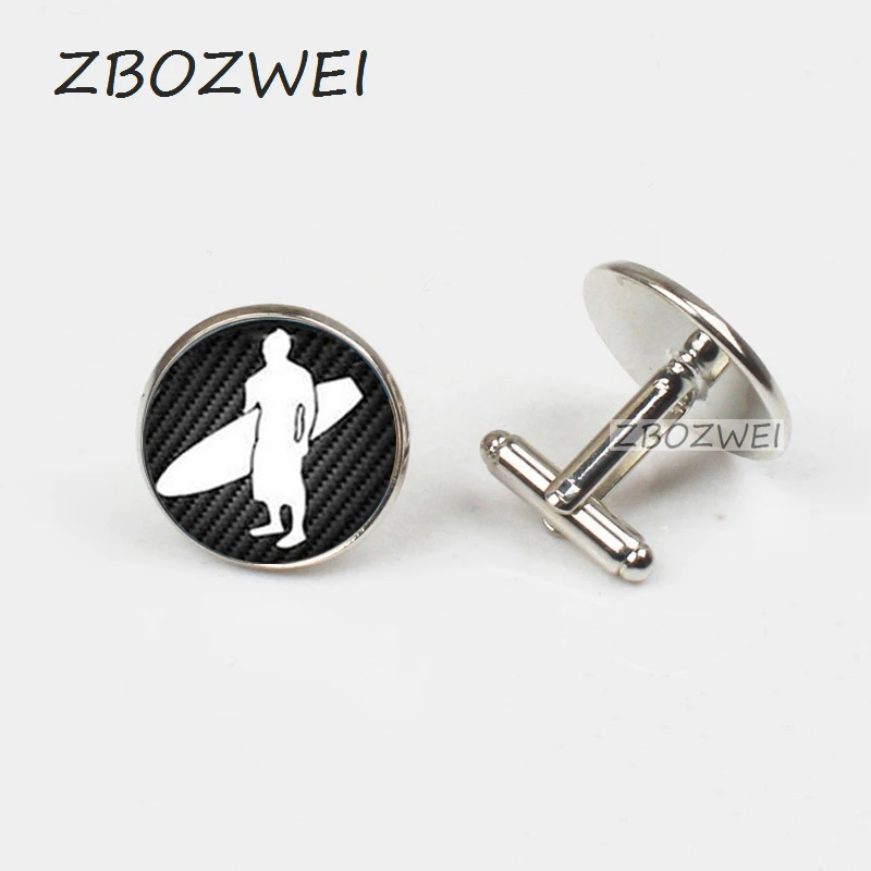 

ZBOZWEI 2018 New Surfer Cufflinks Surfing Up Gift for him Go Surfing Ocean Cuff Great Wave Sport Nature Sea Cool Gifts