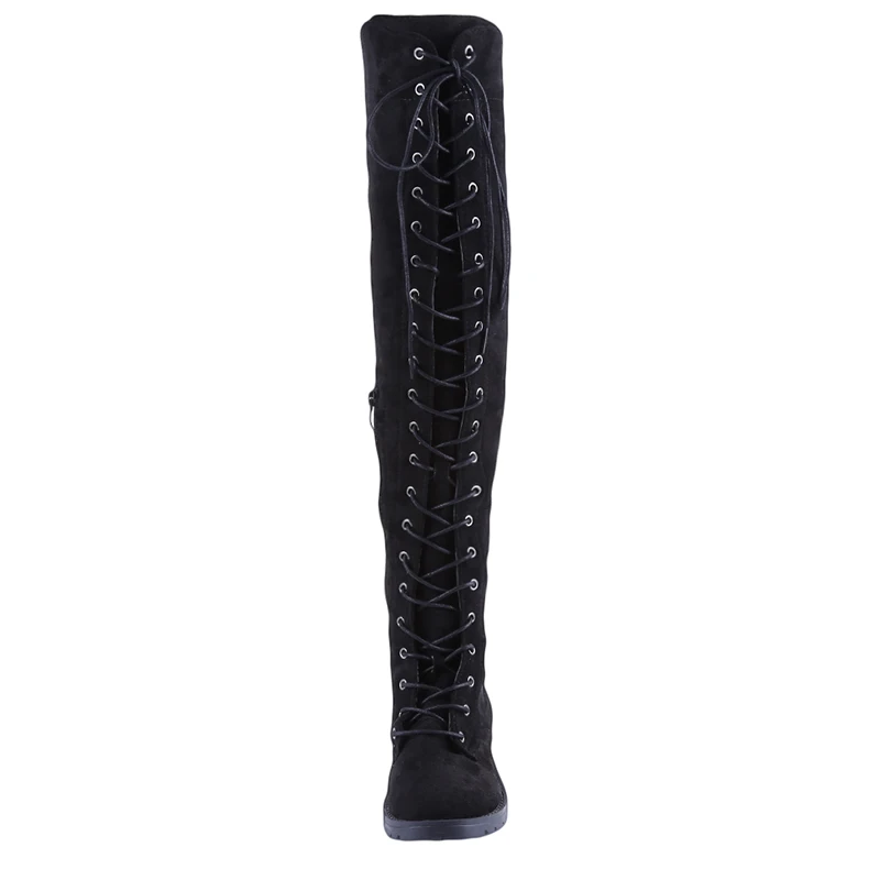 New Female Women Boots Sexy Lace Up Over the Knee Boots Women Winter Shoes Women Flats Shoes Suede Long Boots Thigh High Boots