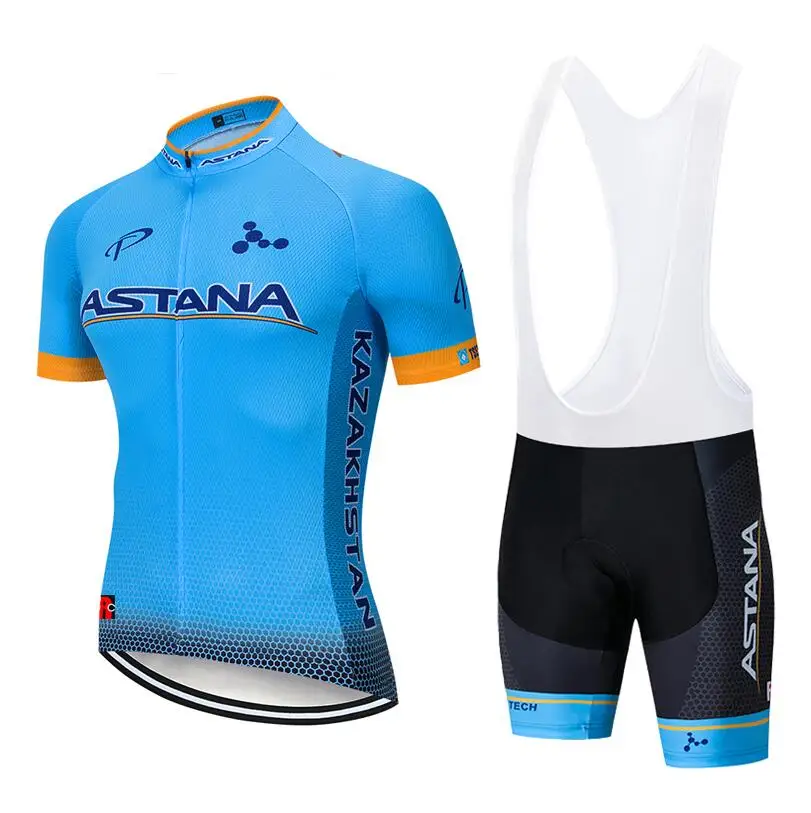 Fluor Green Astana, одежда для велоспорта, Джерси, быстросохнущая Мужская одежда для велоспорта, команда pro, Майки для велоспорта, 12D, велосипедные шорты, набор - Цвет: Синий