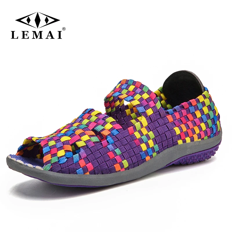 

Summer Breathable Women Loafers Woven Shoes Handmade Elastic Woven Flat slip on Shiny