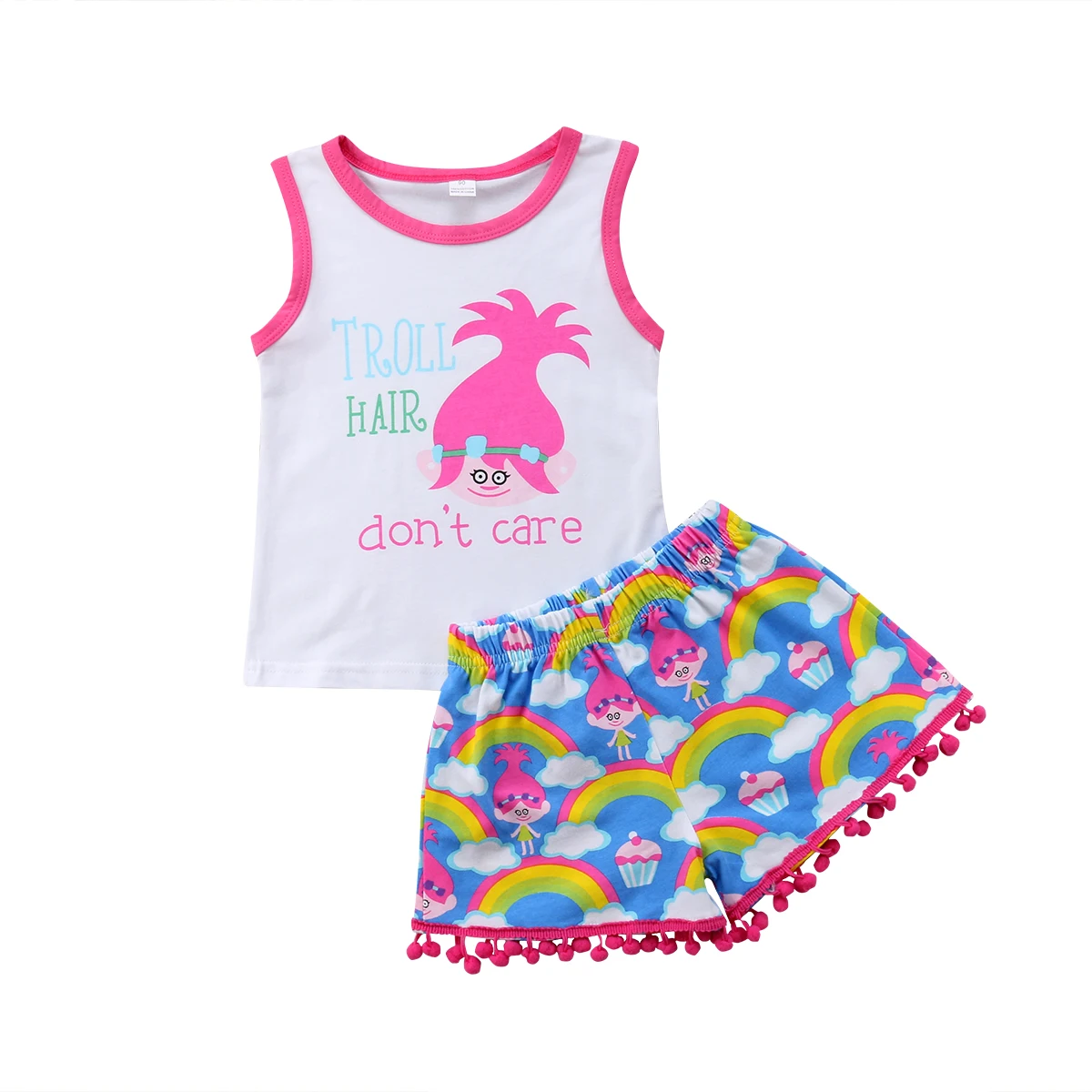 

Girl Clothes Cartoon Kids Baby Girls 2018 Summer Sleeveless Casual Outfits Set O-Neck T Shirt Tops +Print Pants Clothes