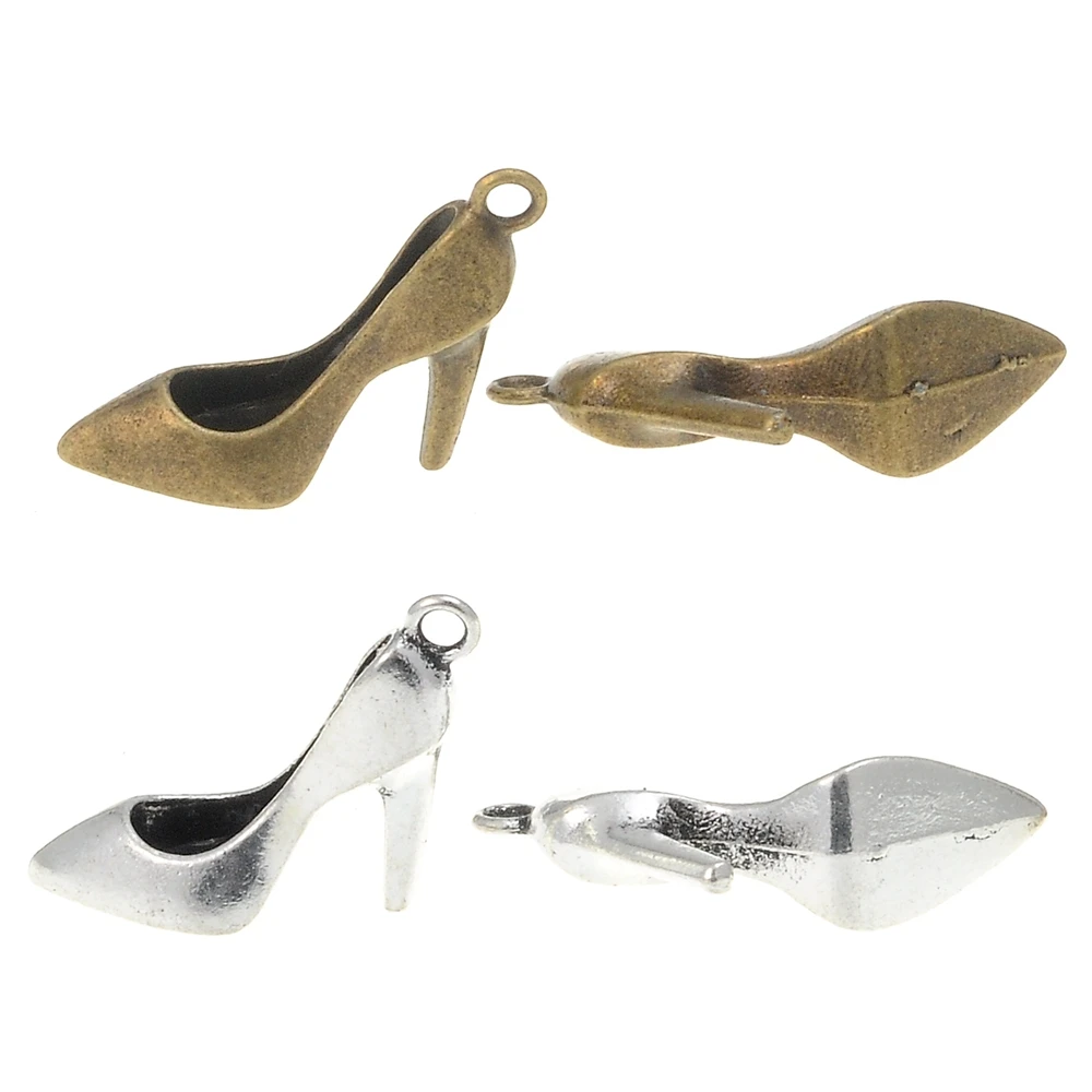 

4Pcs High Heeled Shoes Charms 28*12*9mm DIY Jewelry Making Pendant Fit Bracelet Necklace Vintage Antique Silver,Antique Bronze